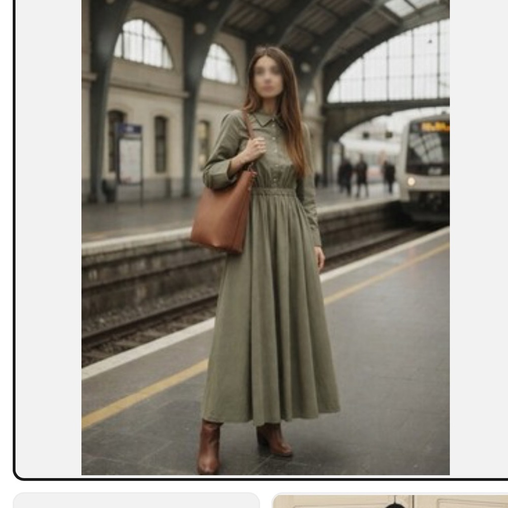 NWT Zara Khaki Long Sleeve Midi Dress SZ L